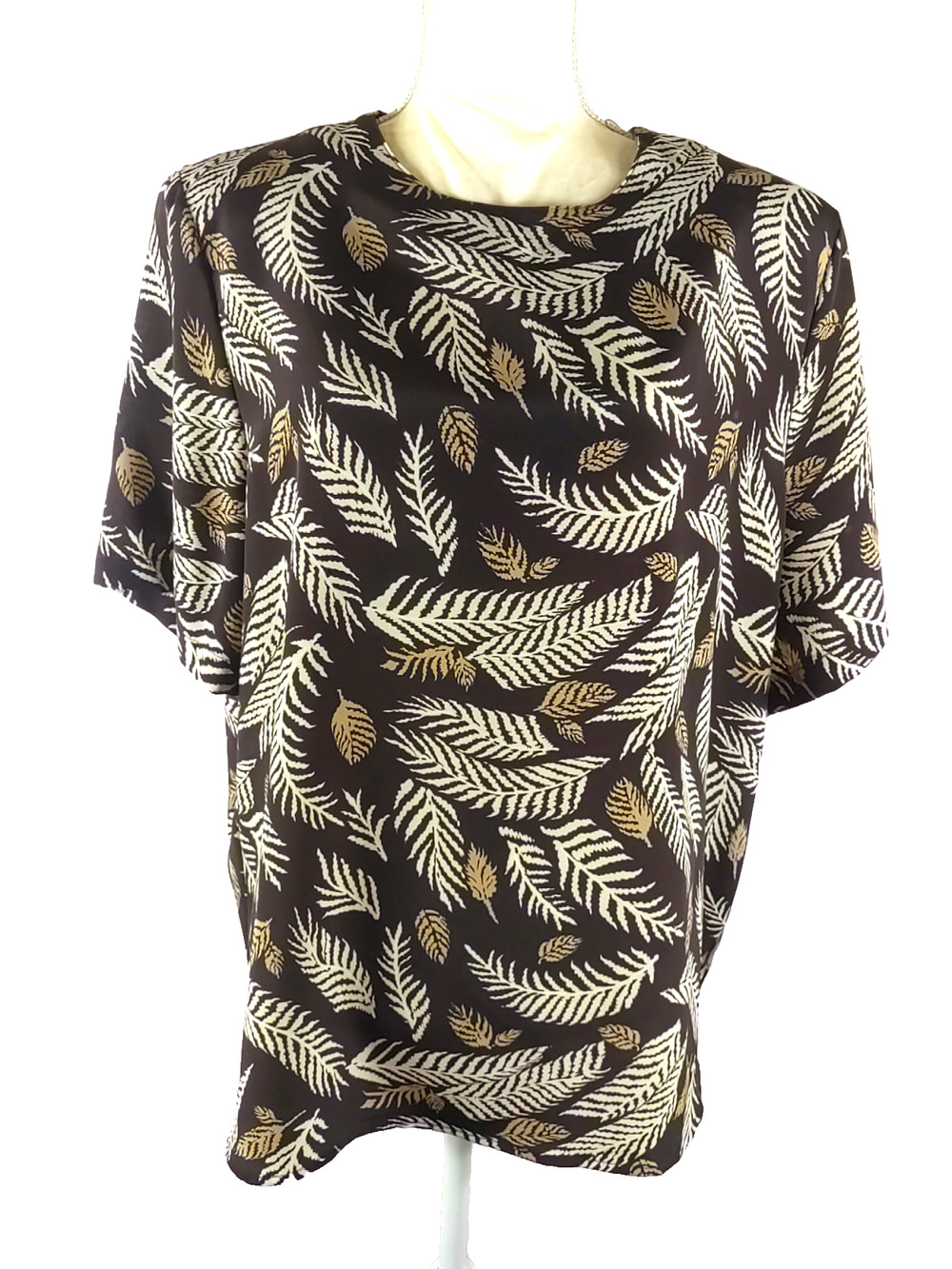 Modern Essentials Women's Suit Shirt Blouse Size 18 W Brown Leaves Church